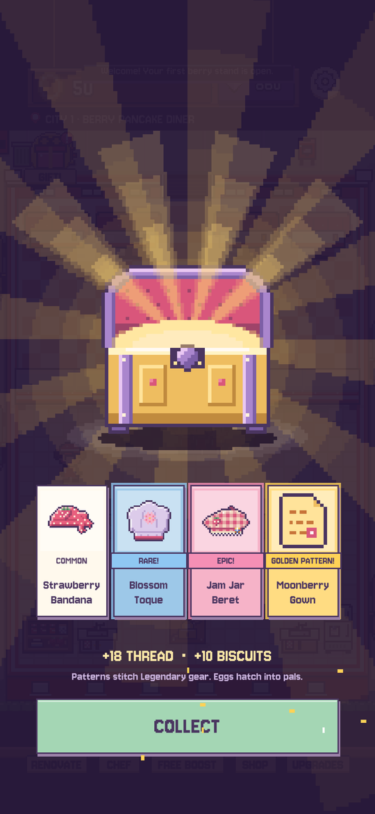 A golden chest opened, with new pieces for the chef.